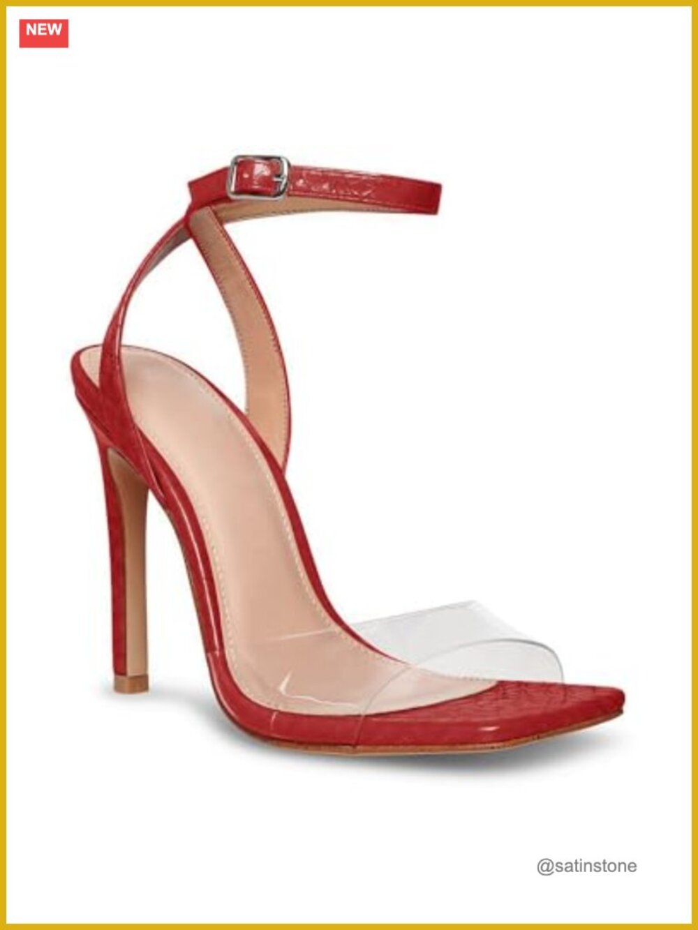 Clear Heels Sandals Square Toe Ankle Strap Stiletto High Heels Women's Dress